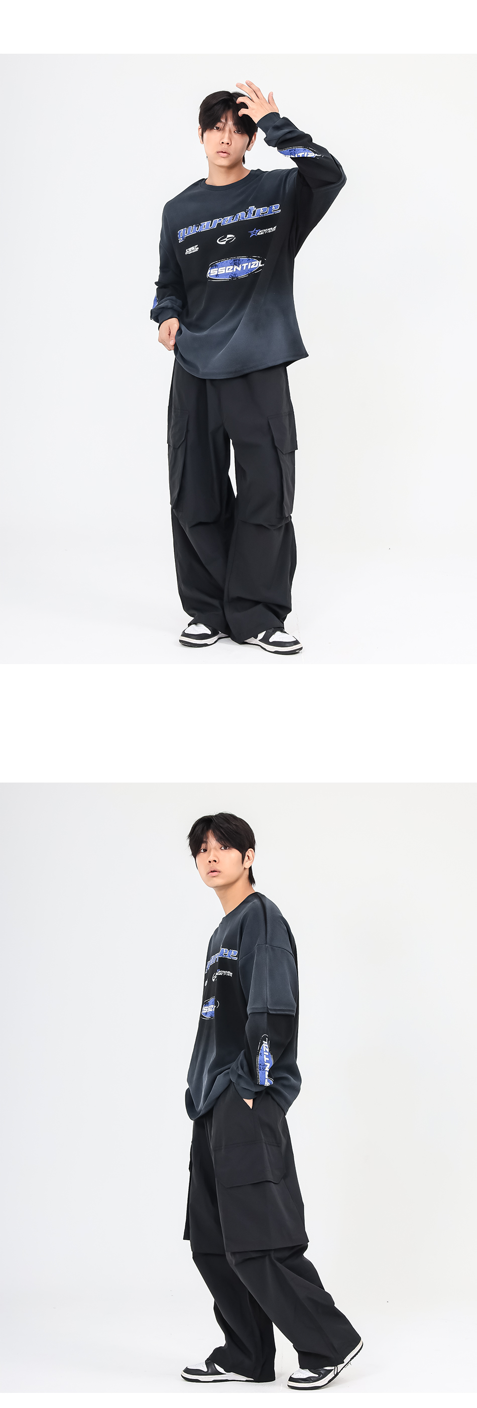 남성 빅사이즈 그라데이션 워싱 오버핏 맨투맨 착용 컷 1