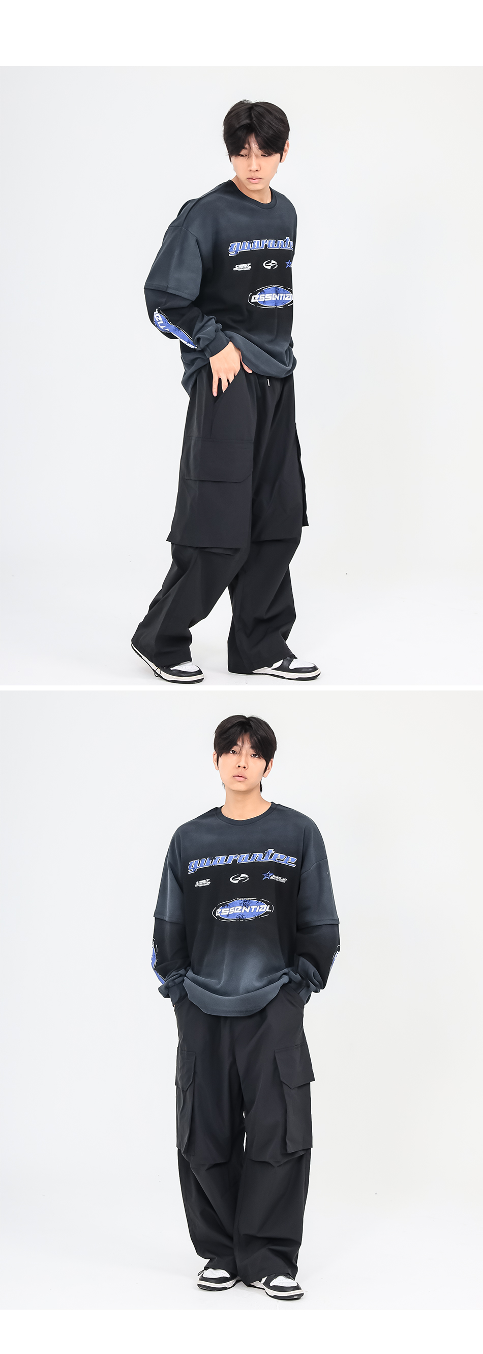남성 빅사이즈 그래픽 맨투맨 상반신 피팅 컷