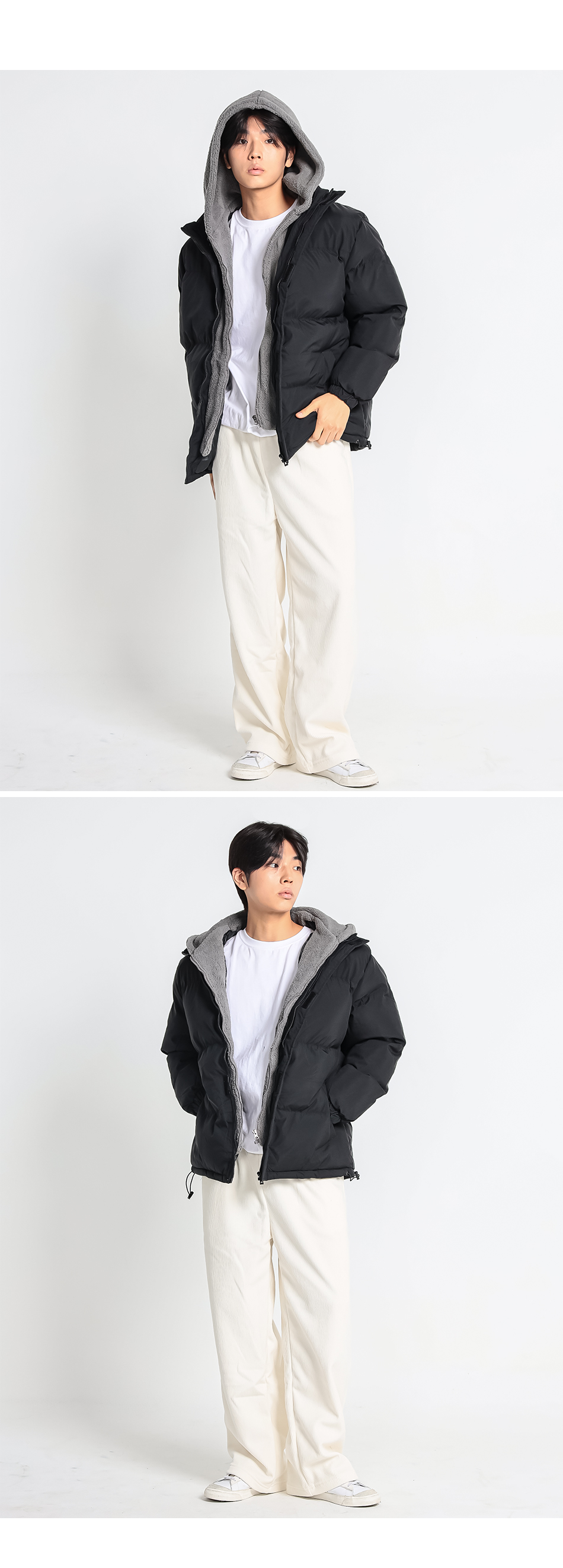 크램프 CRAMP 빅사이즈 양털 후드 패딩 오버핏 겨울 코디 컷 1