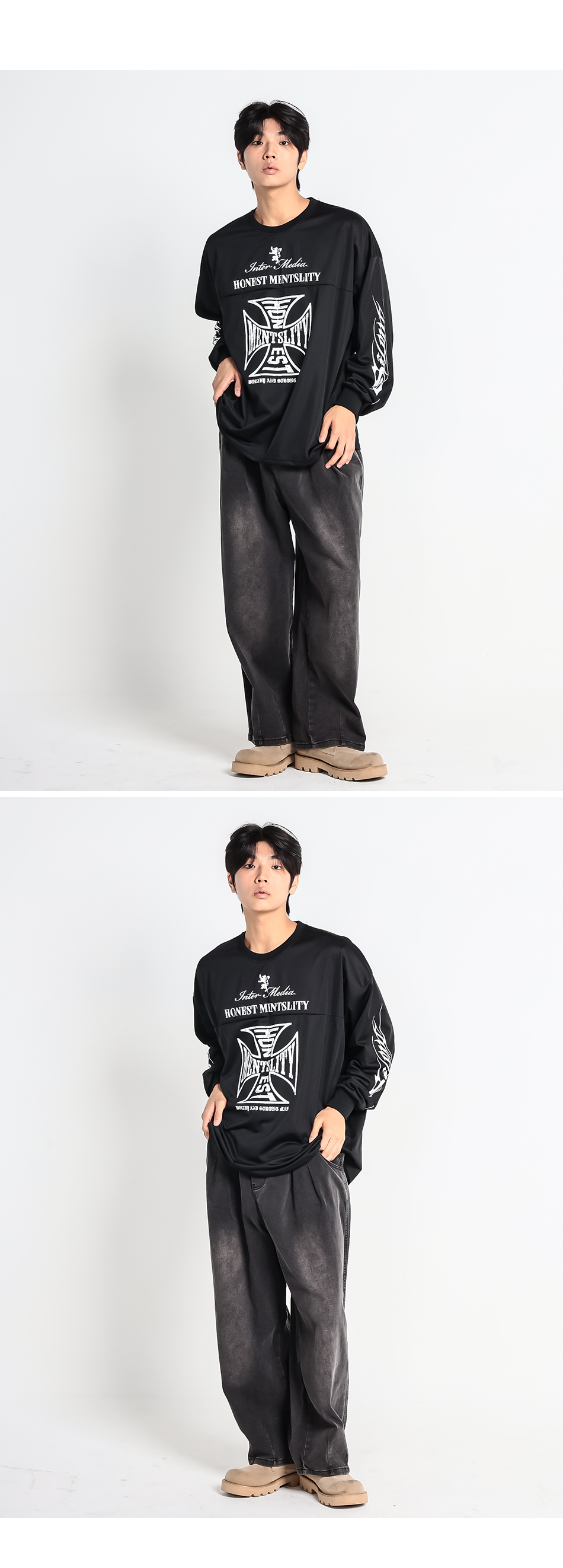 빅사이즈 오버핏 그래픽 티셔츠 전신 스트릿 코디 컷