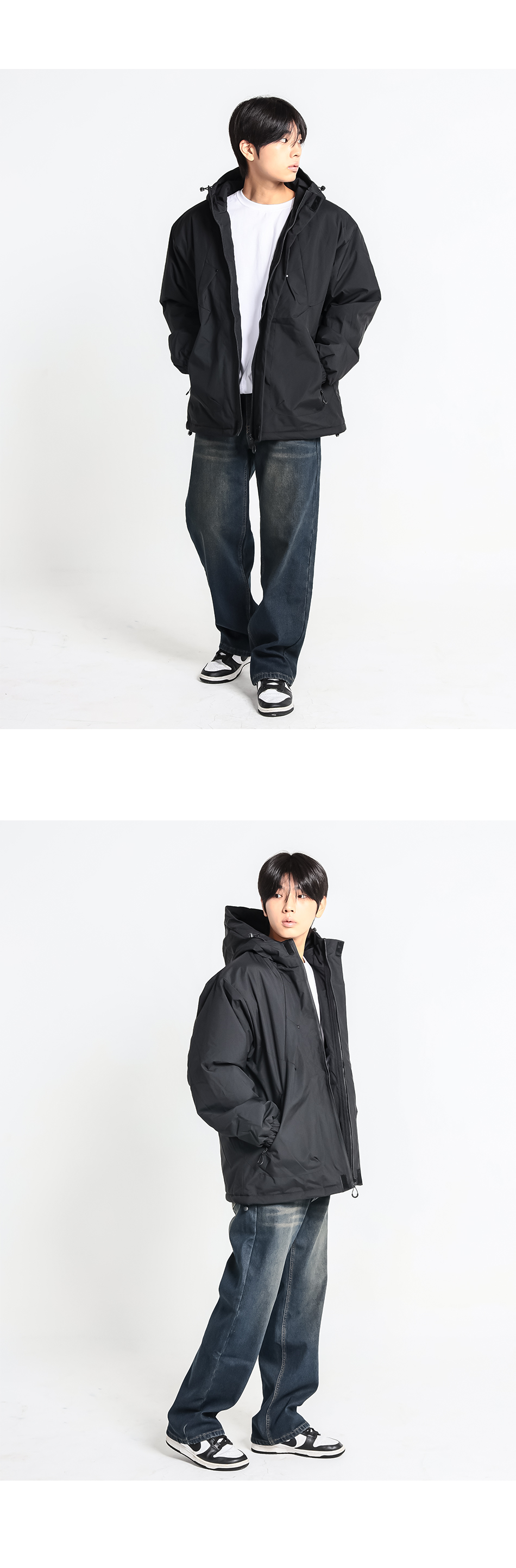 크램프 남성 빅사이즈 하이넥 후드 집업 상반신 피팅 컷 2