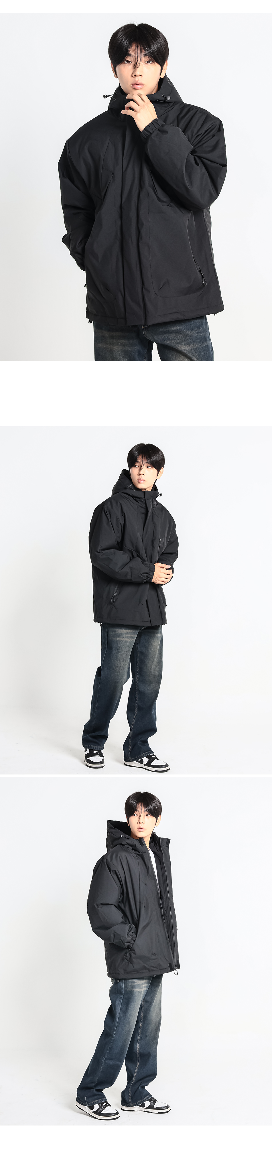 크램프 남성 빅사이즈 오버핏 아노락 집업 뒷모습 피팅 컷
